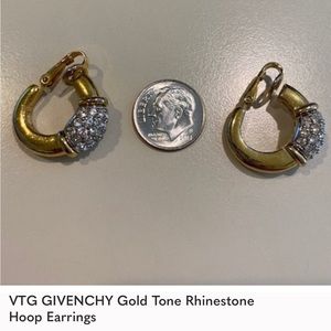 VTG GIVENCHY Gold Tone Rhinestone Hoop Earrings